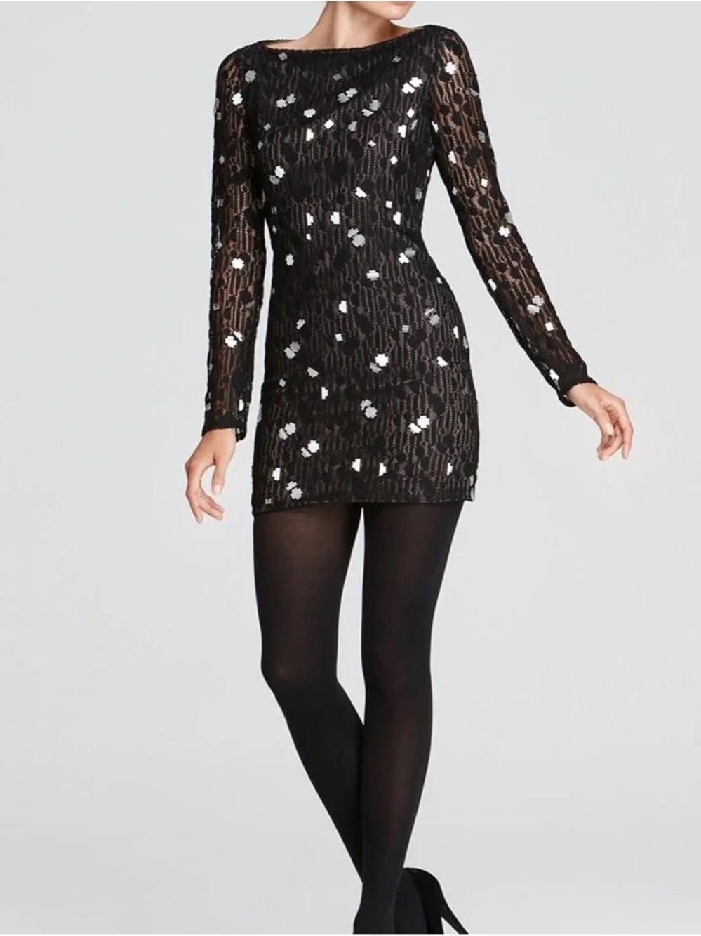 Diane von Furstenberg New Zarita Silver Bubbles Black Mini Dress Size 0
